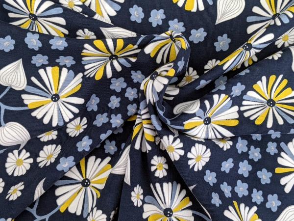 Reststück Baumwolljersey Florales Zauber Dunkelblau 50 x 150 cm